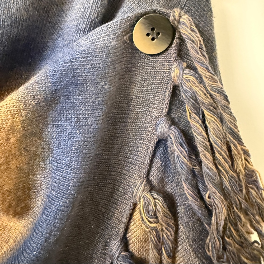 Lovestitch Vida Boho Western Wrap Sweater Medium 
Brown Blue Stripes Fringe - Picture 10 of 11